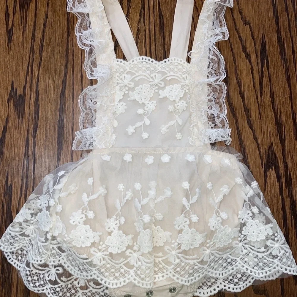 Bodoke Kids Boutique Octavia Lace Romper Dress Natural Ivory Size 90, 12-18m